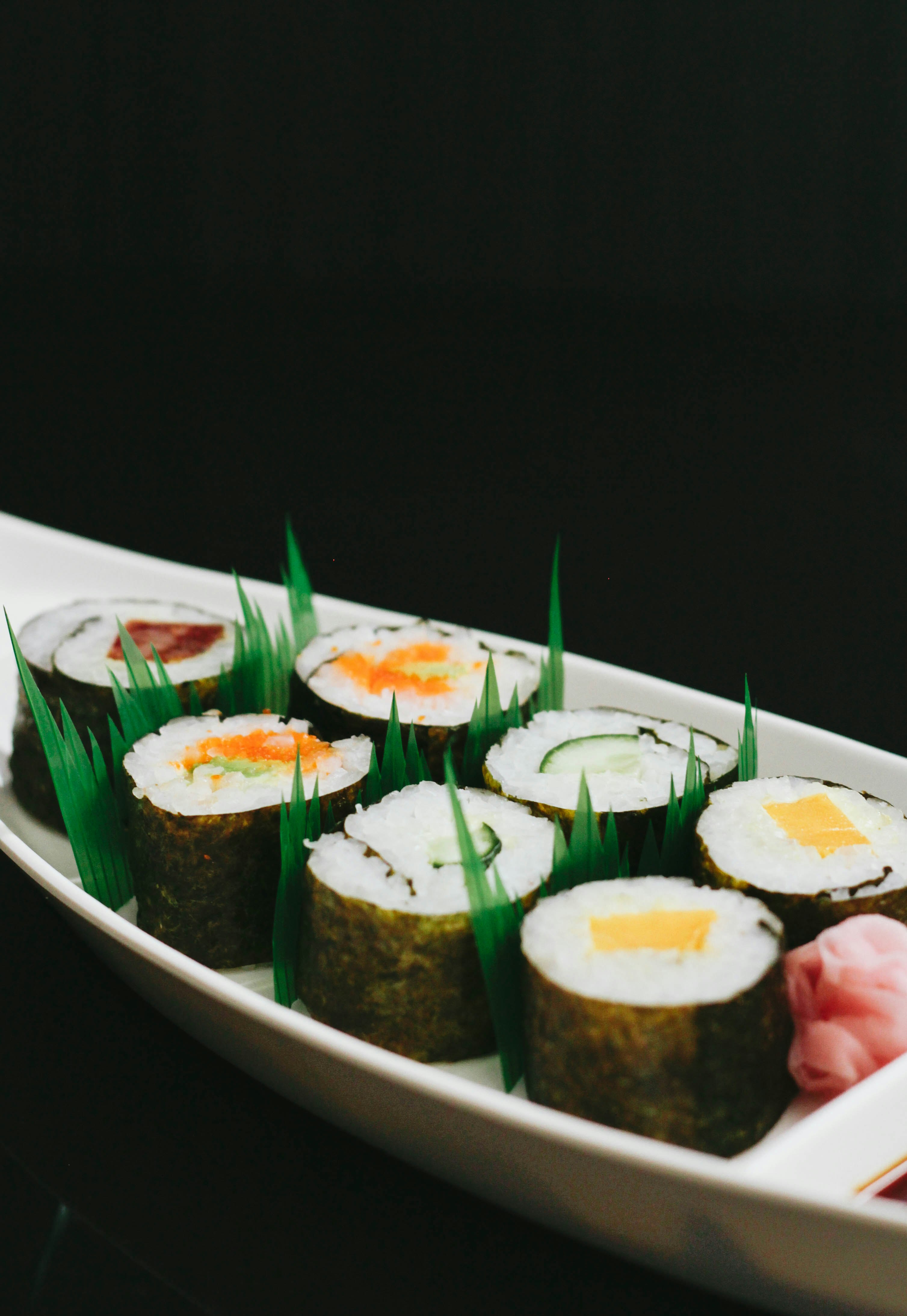 neatly presented sushi on plate